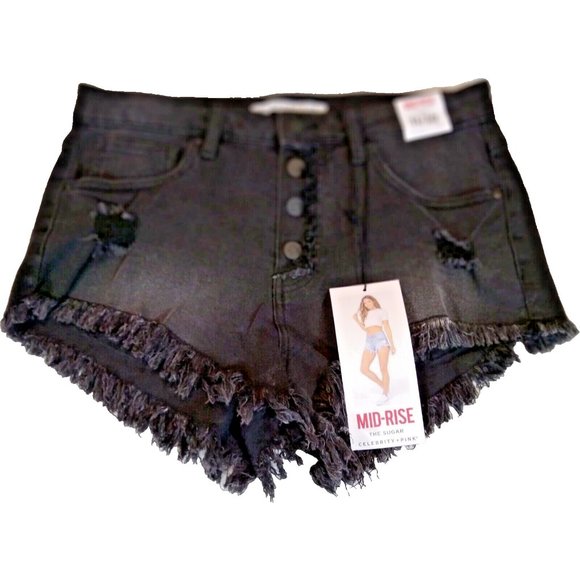 Celebrity Pink Pants - New Celebrity Pink Button Fly Jean Shorts Womens 11 Black MidRise Distress Jeans